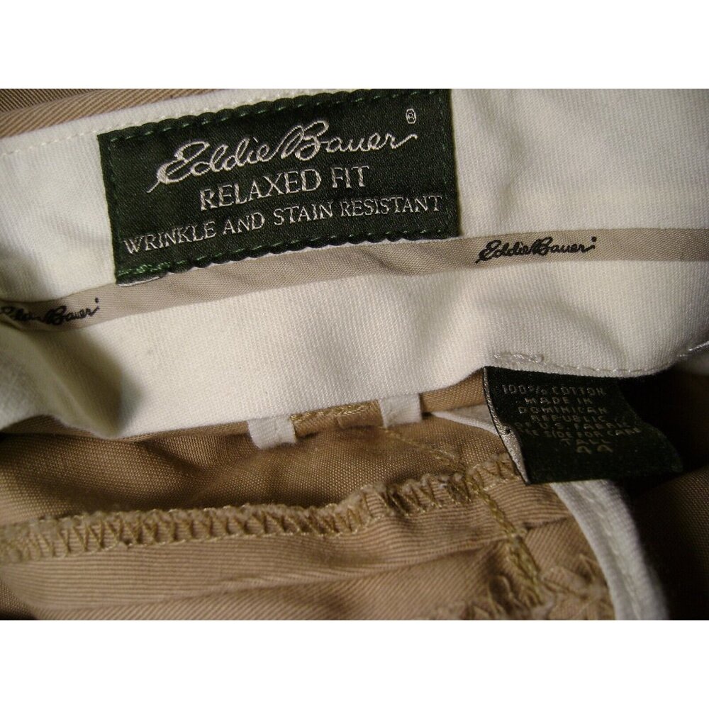 Eddie Bauer Men’s Khaki Pants 44 Tall Wide Relaxed Fit Wrinkle Stain Resistant